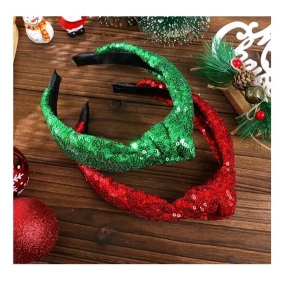 Christmas Knot Headbands for Women Sequins Hairbands Wide Glitter Headband Girls - Picture 7 of 7